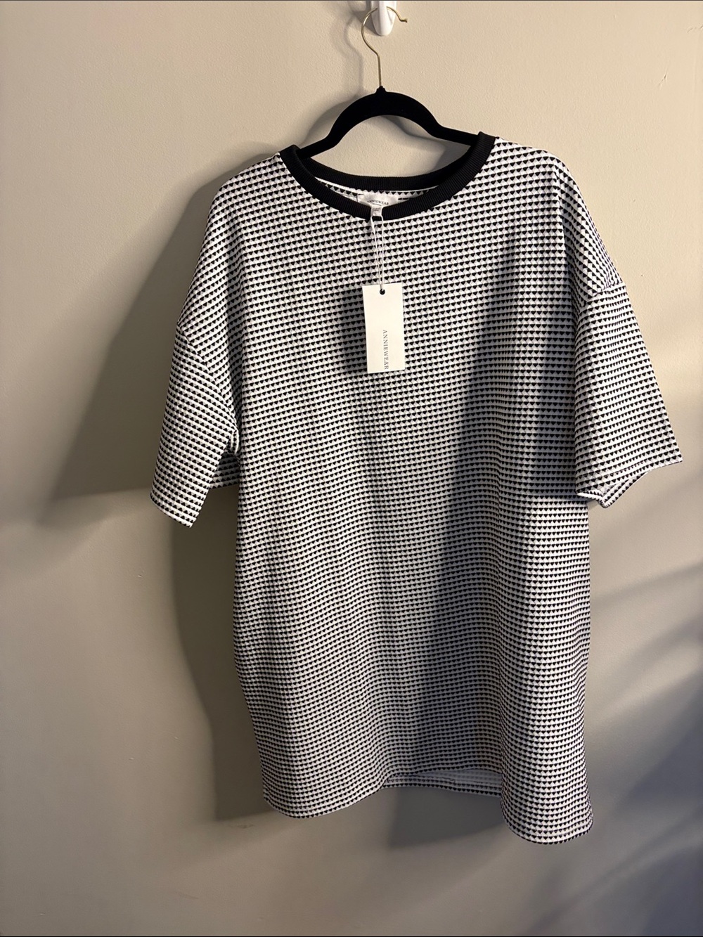 Black & White Micro-Check Short Sleeve Crew Dress